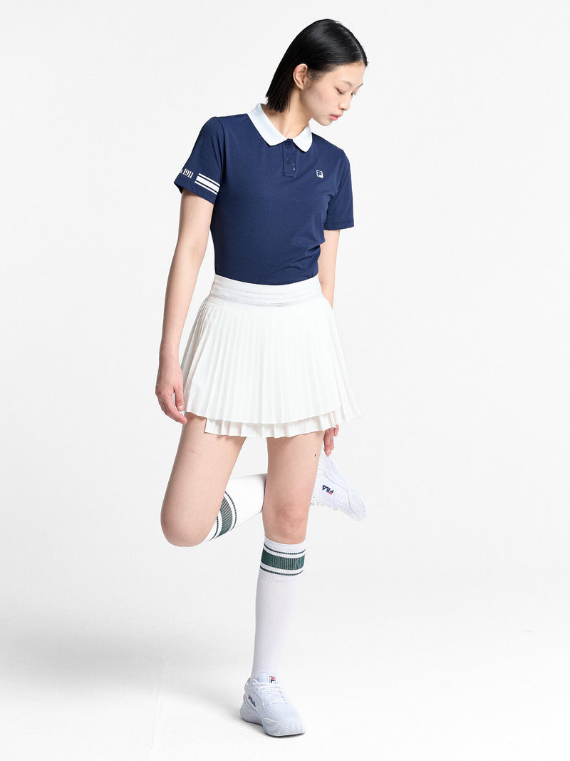 테니스 소로나 소매 배색 카라티